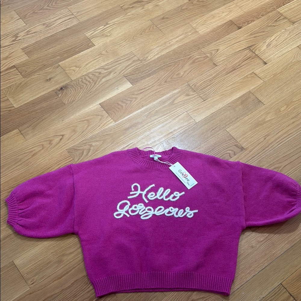 Vibrant Pink Sweater with 'Hello Gorgeous' Embroidery